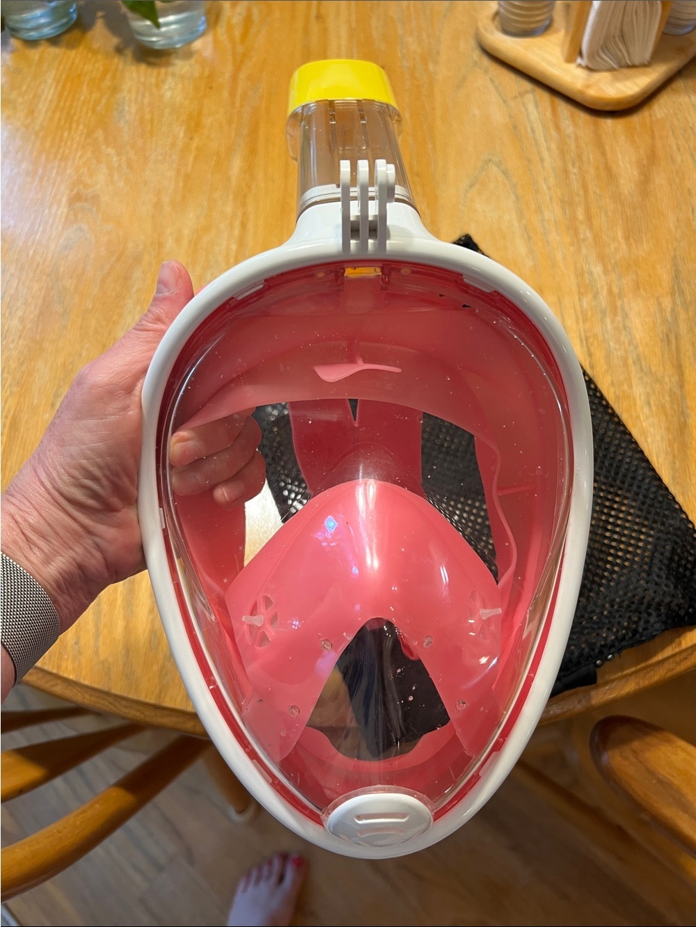 Full Face Snorkel Mask in Pink with White Trim